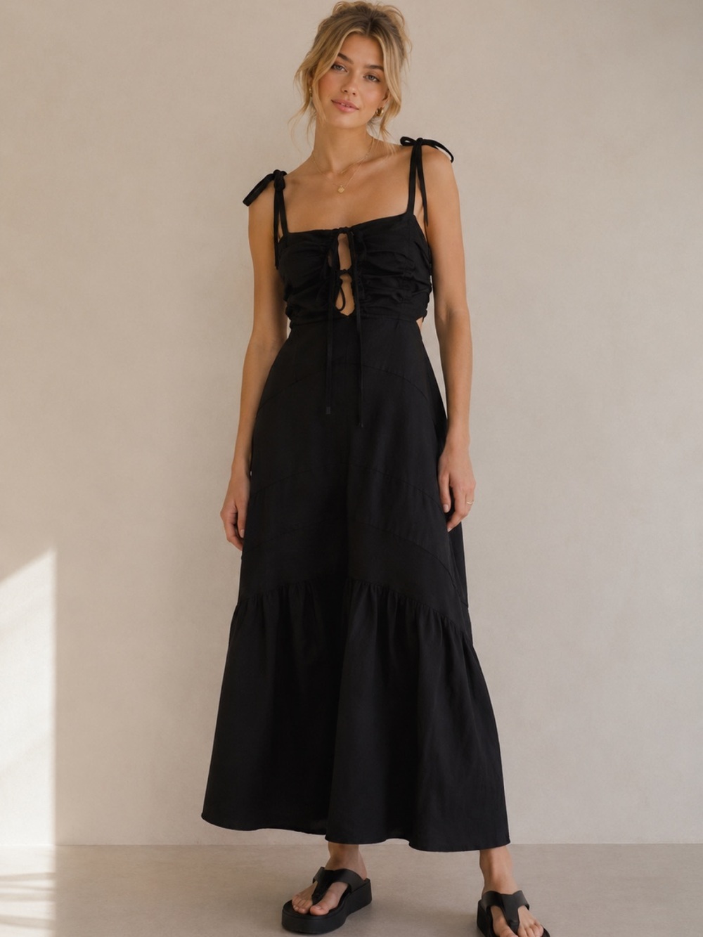 Free People Women's Black Palma Midi Dress Size Small 8057